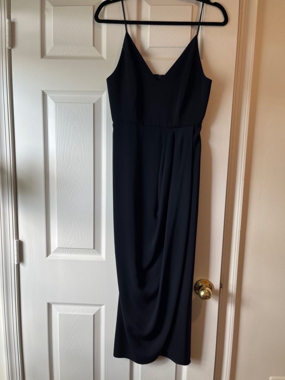 Shona Joy Navy Midi Slip Dress with Draped Skirt